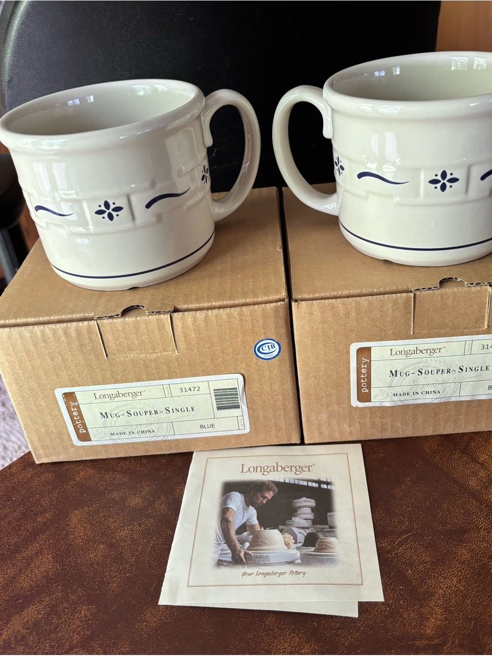 Longaberger Souper Mugs Blue Woven Traditions - Pair NIB